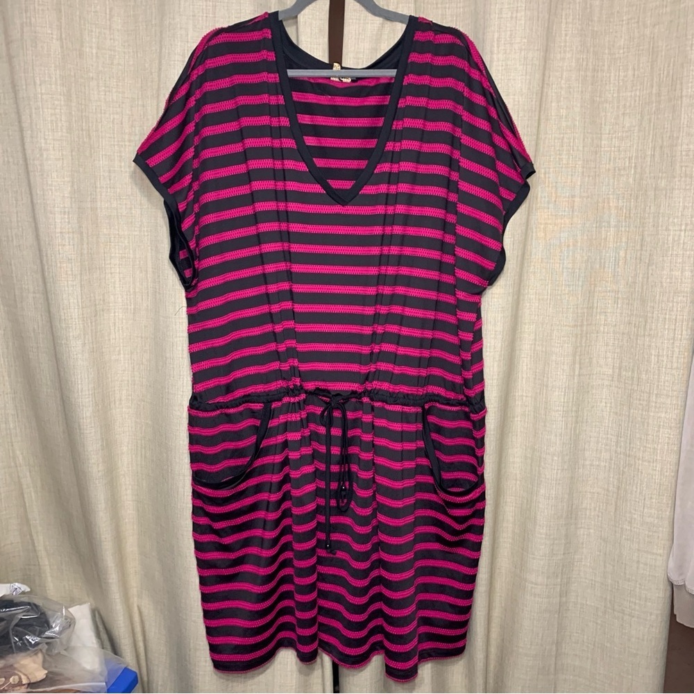Sea Striped Swim Cover-Up 5XL Pink Black Drawstring Beach Resort Pullover Dress - Picture 11 of 11